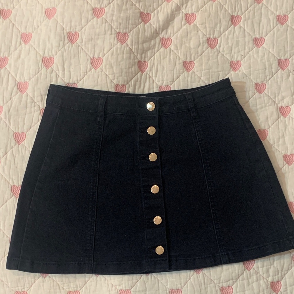 Forever 21 Black Denim Skirt with Gold Buttons